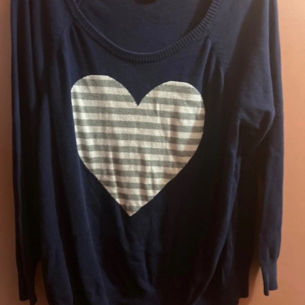 Torrid Sweater Navy Gray Striped Heart
